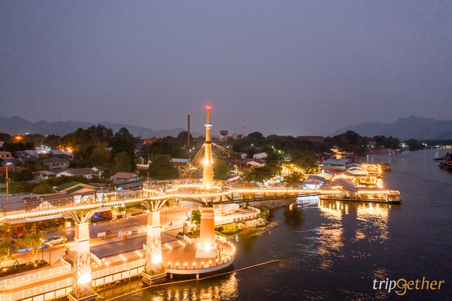 Skywalk กาญจนบุรี ตอนกลางคืน แสงสีสวยฉ่ำ บรรยากาศดีมาก!